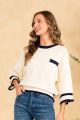 Navy Trim Textured Sweater