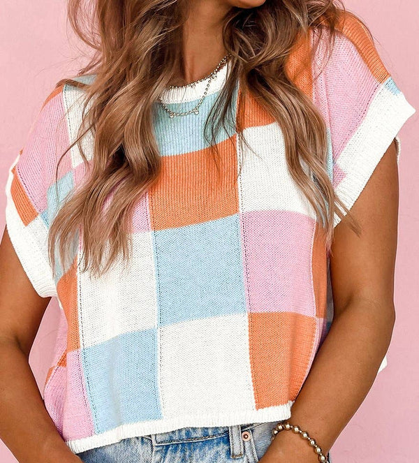 Colorblock Cap Sleeve Sweater Top