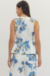Floral Print Sleeveless Peplum Top - Blue