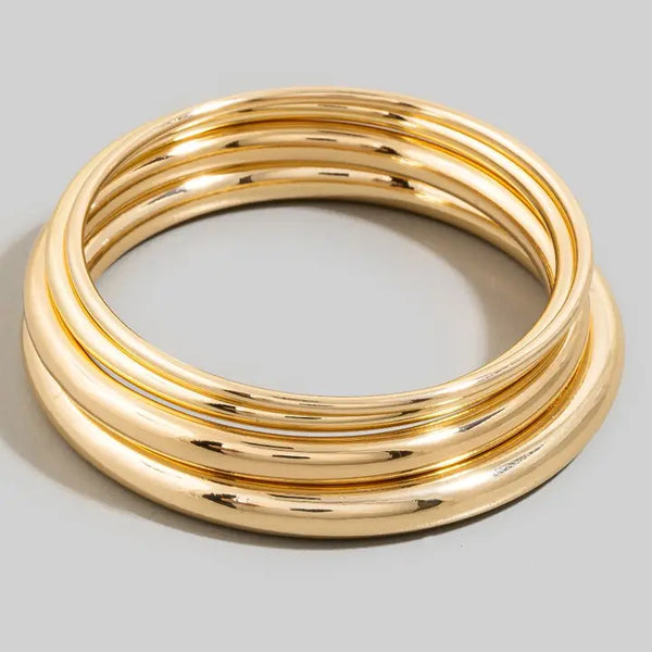4pc Mixed Bangle Set, Gold