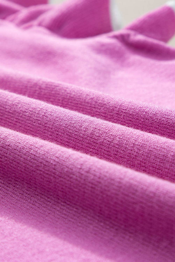 Ruffled Sleeve Round Neck Knit Top Pink
