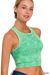 Washed Ribbed Racerback Cropped Tank Top With Bra Pads