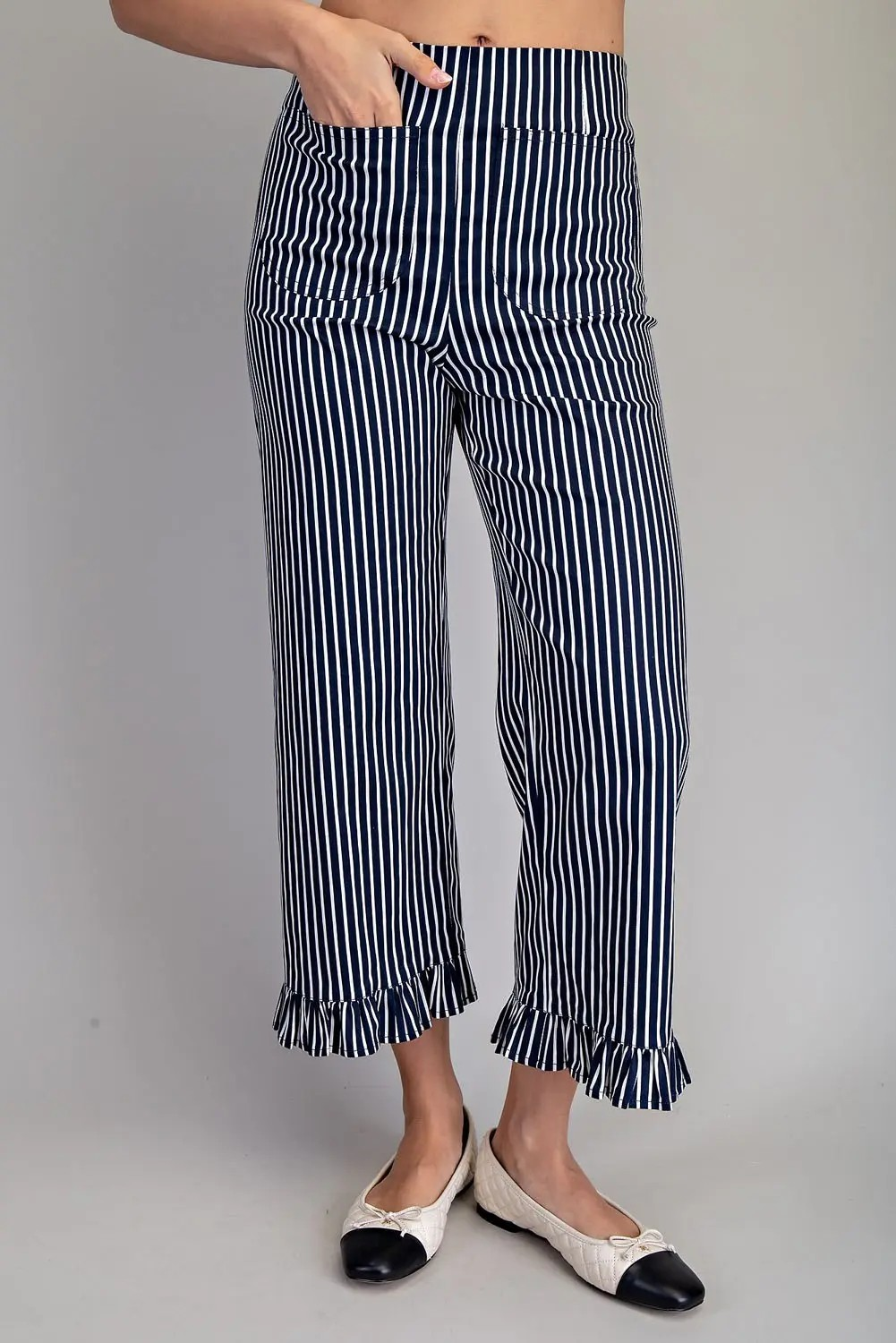 Ruffled Hem Straight Leg Pants