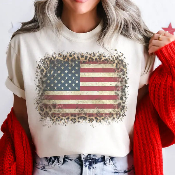 USA Vintage Leopard, Flag Tee