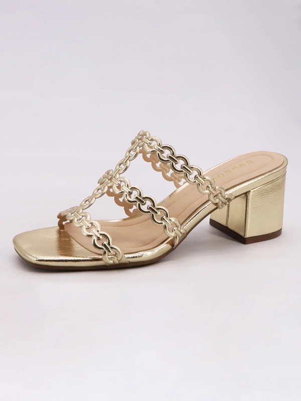 Gold T-Strap Block Heel
