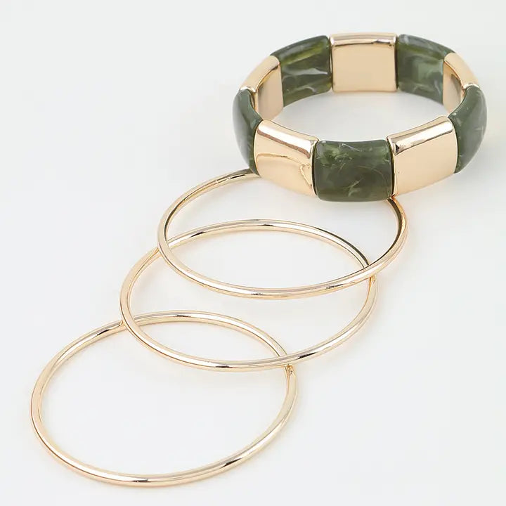 Olive Tortoise & Gold Bracelet Set