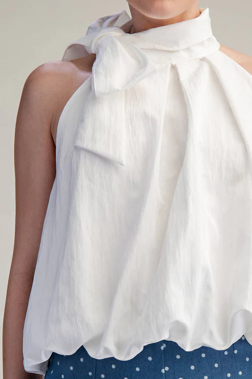 High Neck Ballon Top, White