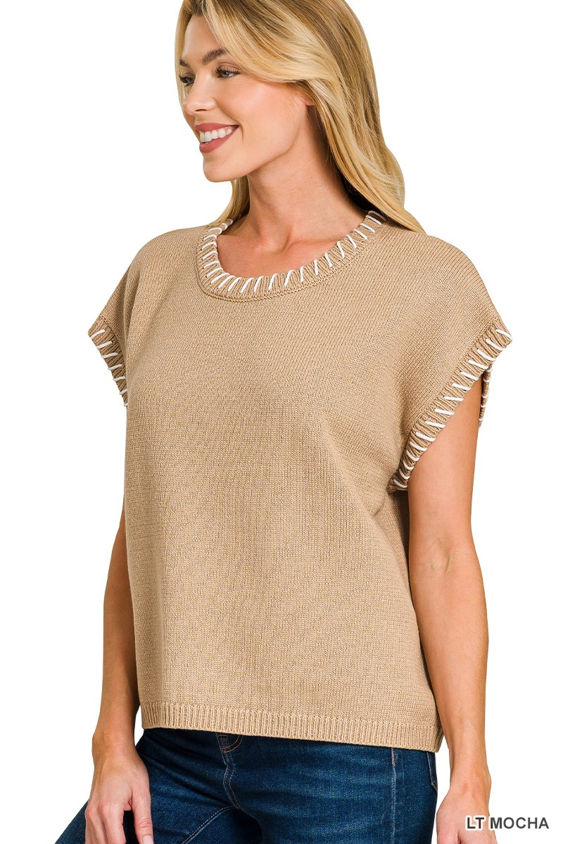 Stitch Detailed Oversize Sweater Vest