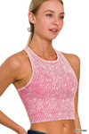 Washed Ribbed Racerback Cropped Tank Top With Bra Pads