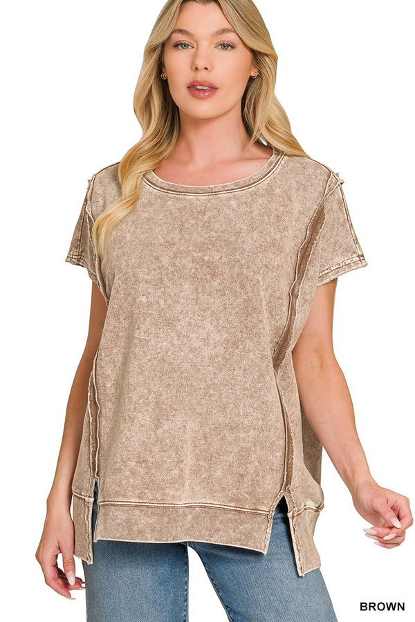 The Halo Washed Hi-Low Pullover, Brown