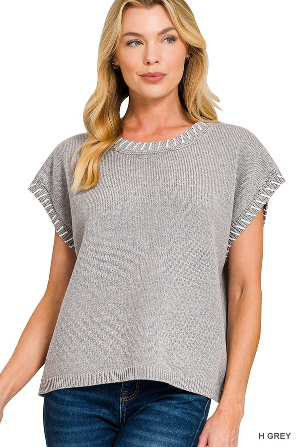 Stitch Detailed Oversize Sweater Vest