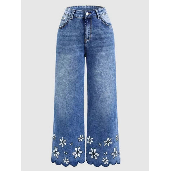Heritage Bloom Embroidered Wide-Leg Jeans