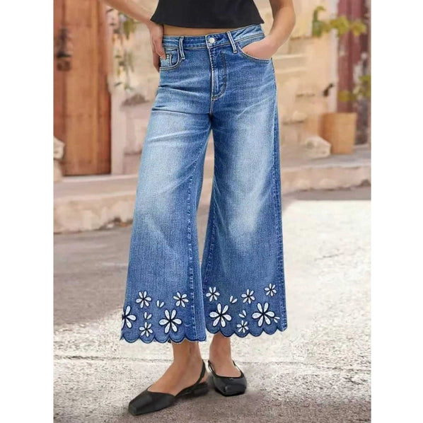 Heritage Bloom Embroidered Wide-Leg Jeans
