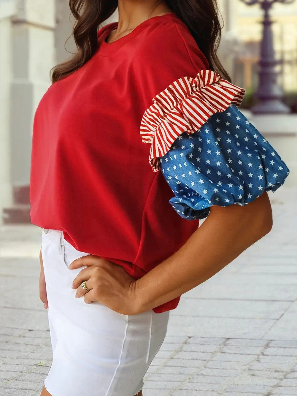 Flag Day Spring 2026 Stars Stripes Short Puff Sleeve Top