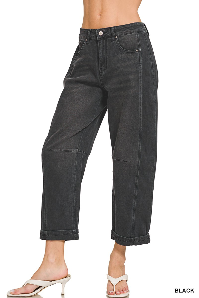 Barrel-leg Cropped Color Denim Pants