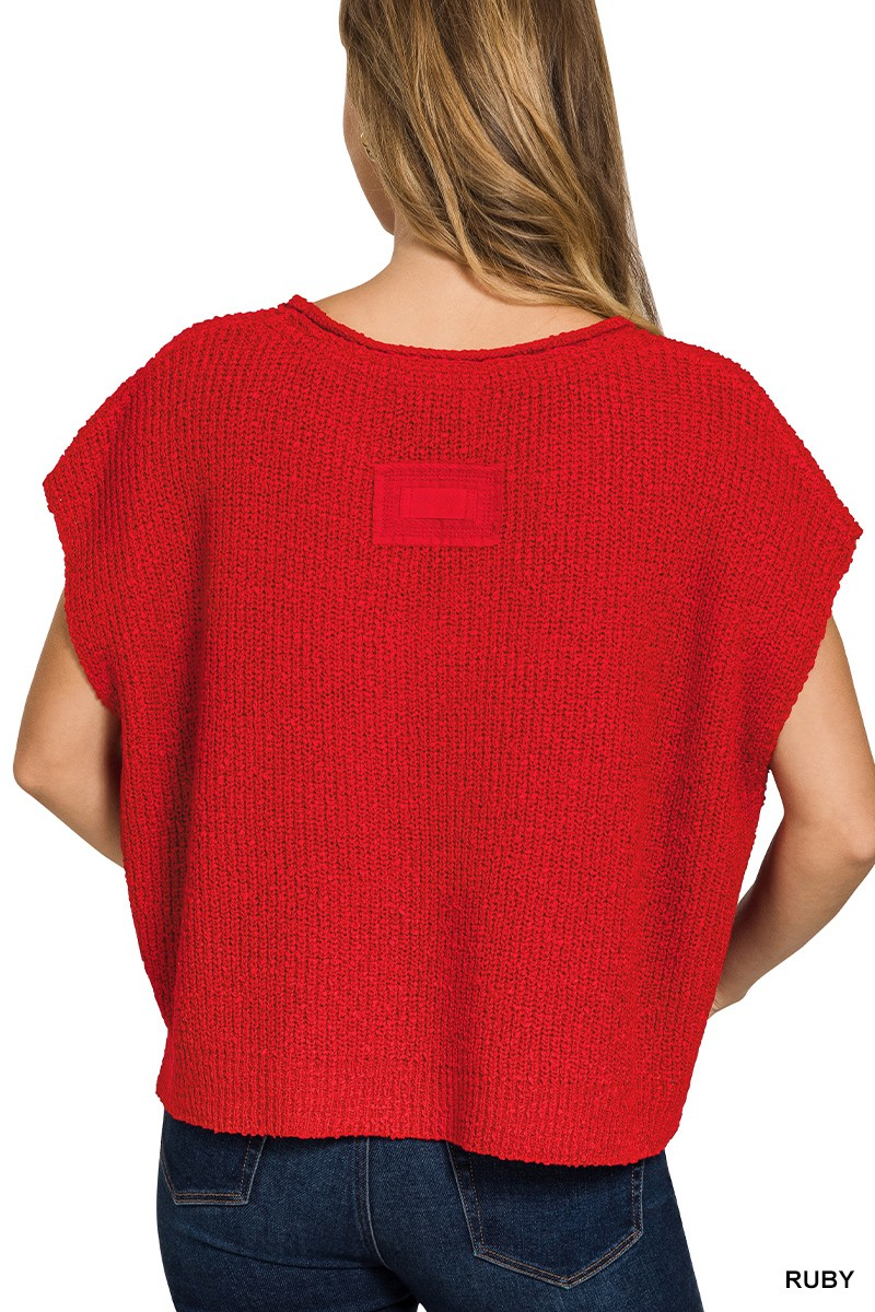 Back Patch Rolled Split-Neck Side Slit Pullover