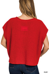 Back Patch Rolled Split-Neck Side Slit Pullover