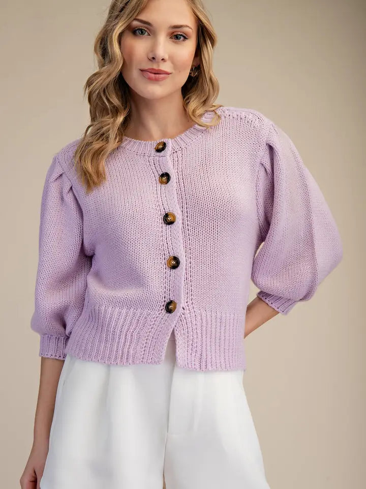 Puff Button Babe Sweater,  Lavender