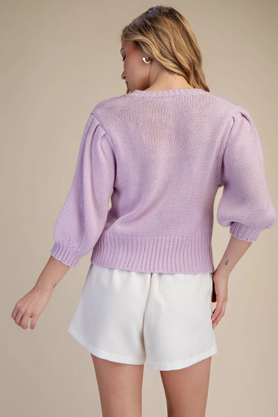 Puff Button Babe Sweater,  Lavender