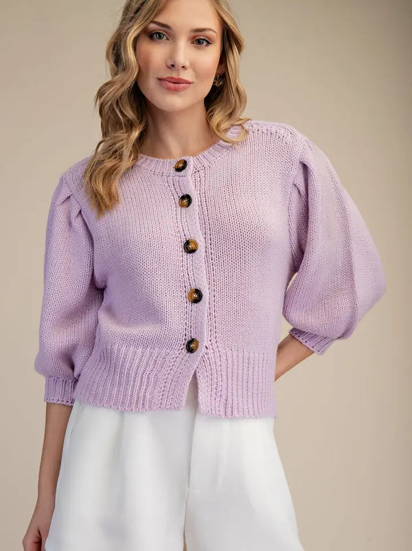 Puff Button Babe Sweater,  Lavender