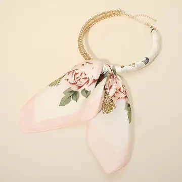 Fabric Scarf Bubble Chain Necklace, Light Pink