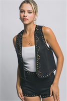 Studded Western Suede Open Vest