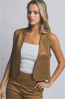 Studded Western Suede Open Vest