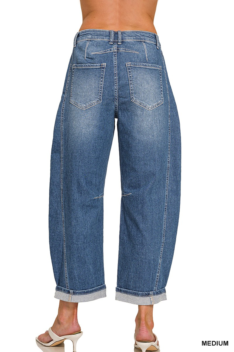 Barrel-Leg Cropped Denim Pants