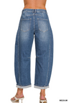 Barrel-Leg Cropped Denim Pants