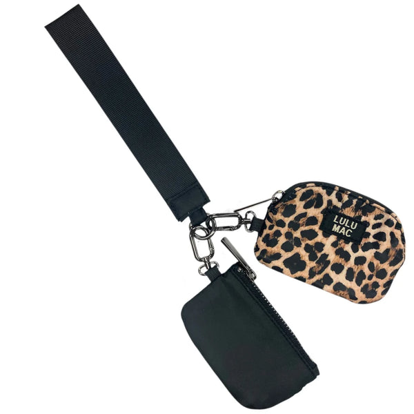 LULU MAC Black Leopard Double Pouch Wristlets