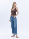 Mid Rise Cuffed Ankle Slim Wide Jeans Vervet