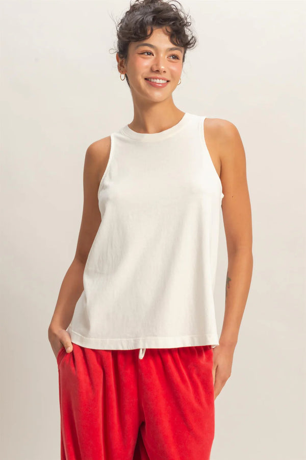 Mineral Washed Sleeveless Top - White