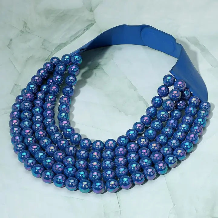 Multistrand Beaded Statement Magnetic Necklace, Blue