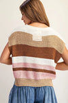 Multicolor Striped Cap Sleeve Sweater - Rosy Hazelnut