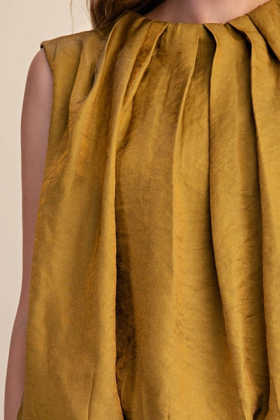 Mustard Pleated Balloon Top