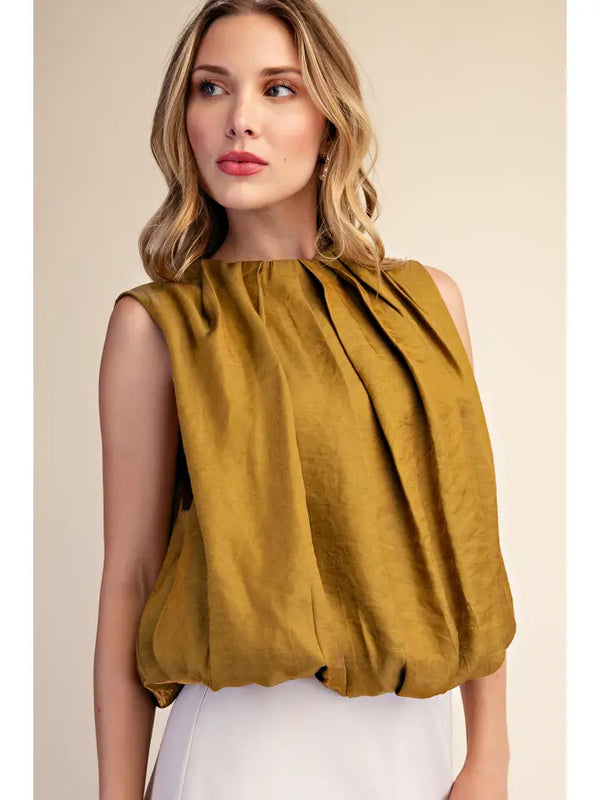 Mustard Pleated Balloon Top