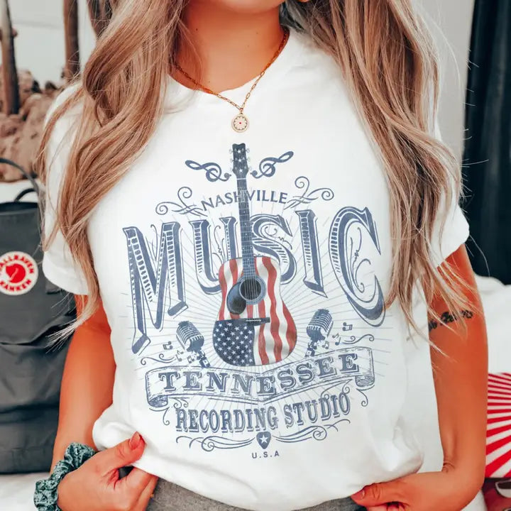 Nashville Country American Flag Graphic Tee