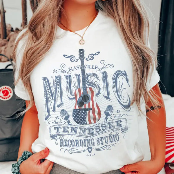 Nashville Country American Flag Graphic Tee