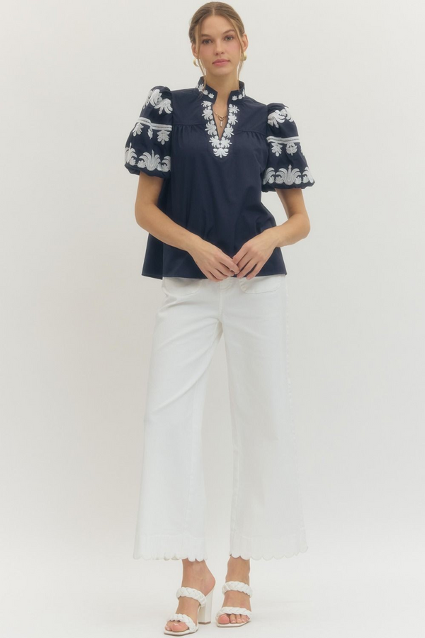 V-neck Band Collar Pullover