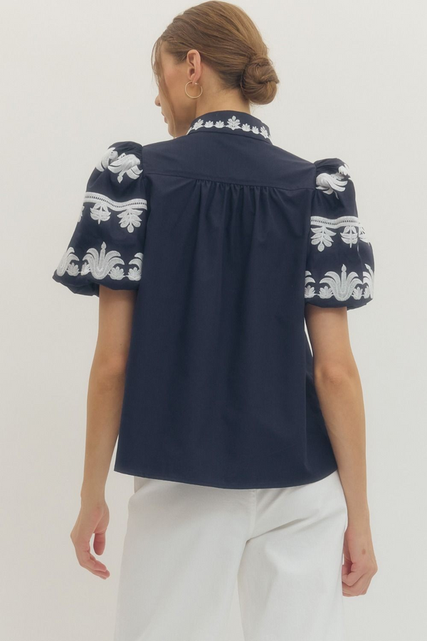 V-neck Band Collar Pullover