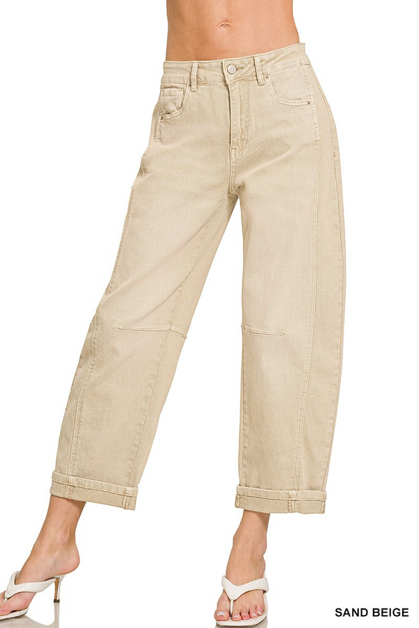 Barrel-leg Cropped Color Denim Pants