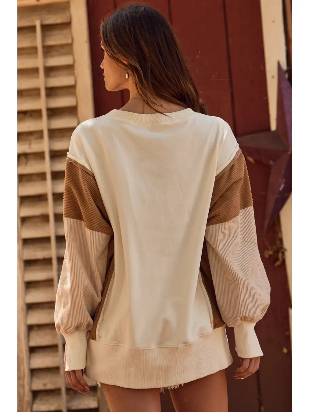 Color Block Oversized Pullover - Ivory Multi