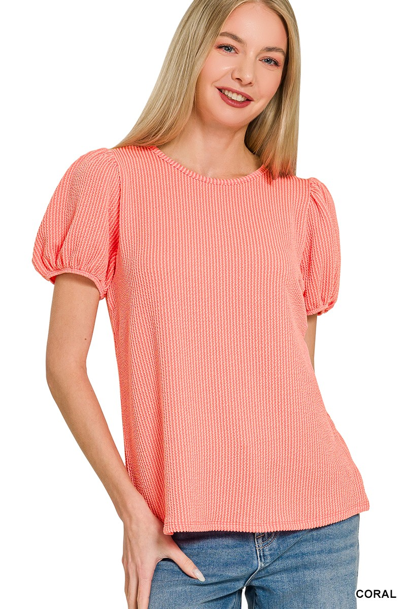 Ribbed Puff Sleeve Top