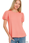 Ribbed Puff Sleeve Top