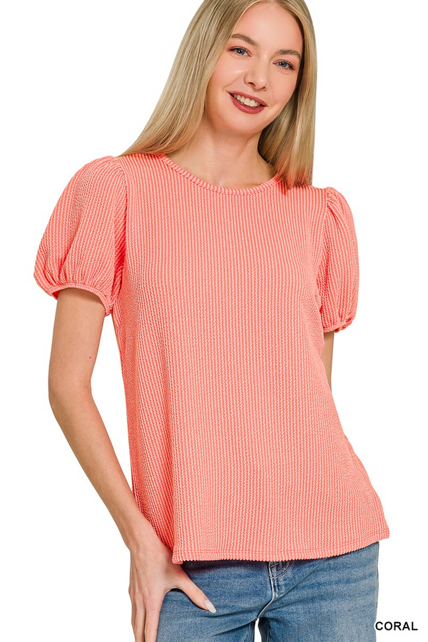 Ribbed Puff Sleeve Top