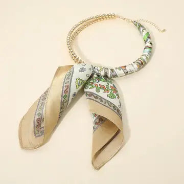Fabric Scarf Bubble Chain Necklace, Olive Green