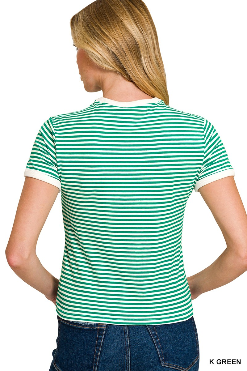 Striped Contrast Trim Tee