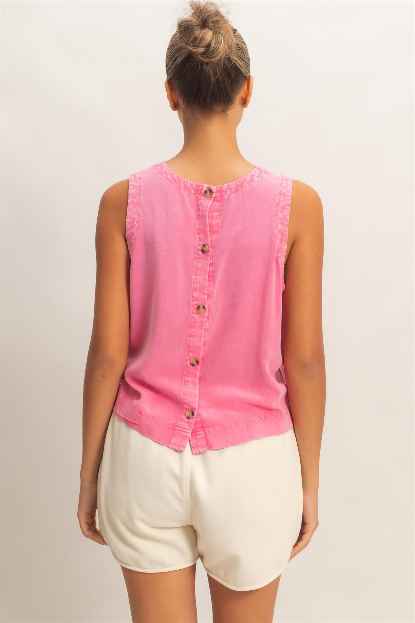 Mineral Wash Button Back Sleeveless Top