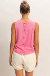 Mineral Wash Button Back Sleeveless Top