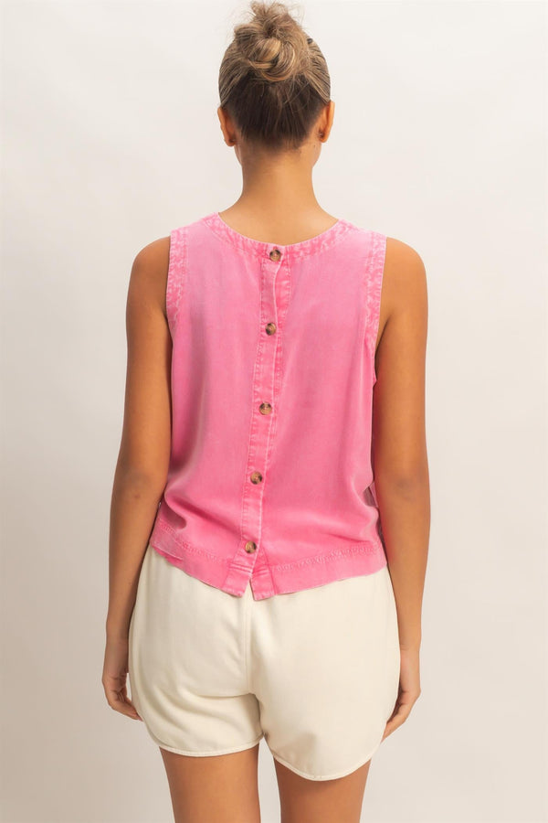 Mineral Wash Button Back Sleeveless Top